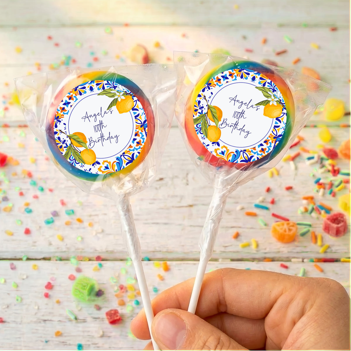 Amalfi Lemons 100th Birthday Personalised Lollipops