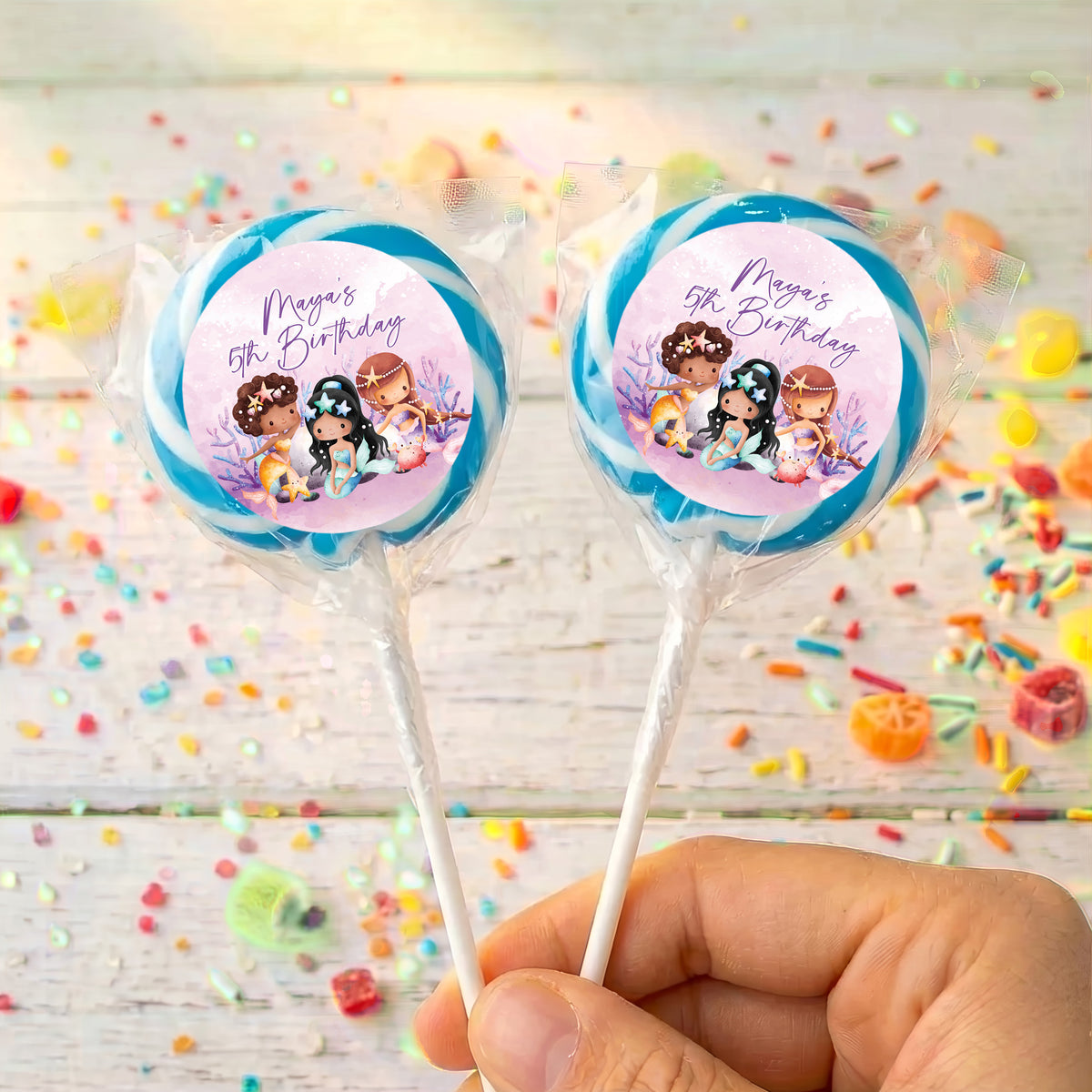 Mermaids Birthday Personalised Lollipops