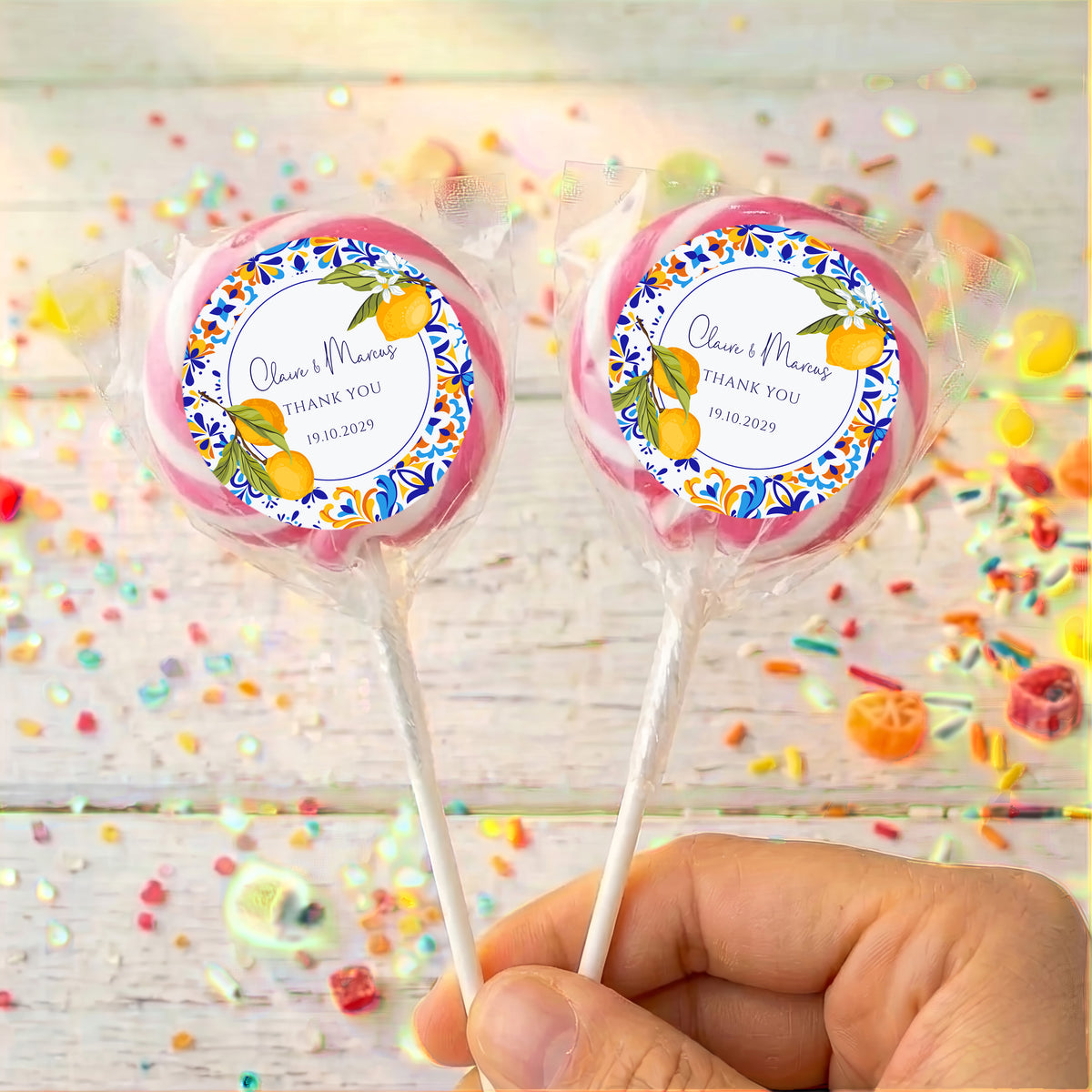 Amalfi Lemons Wedding Personalised Lollipops