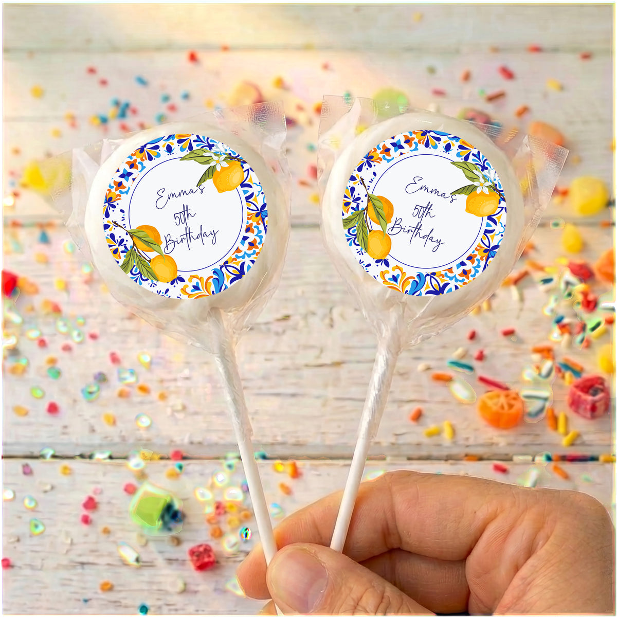 Amalfi Lemons 50th Birthday Personalised Lollipops