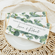 Eucalyptus wedding chocolate bar wrapper with green leaves and thank-you message