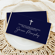 Navy christening chocolate bar with white cross and thank-you text