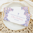 Pastel butterfly christening chocolate bar with 'Thank you' text and cross