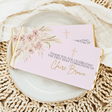 Pink boho First Holy Communion chocolate bar wrapper with floral bouquet and crosses