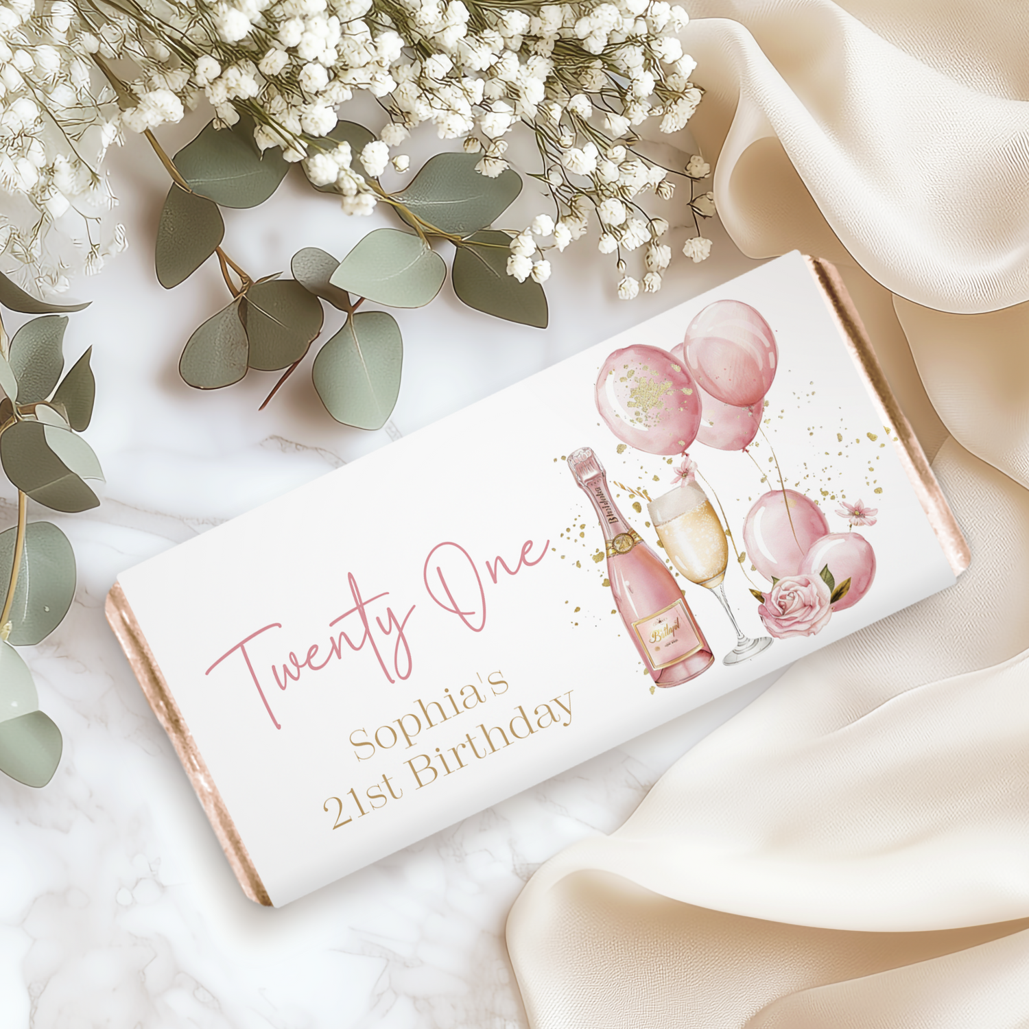 Pink Gold Champagne 21st Birthday Chocolate Bar