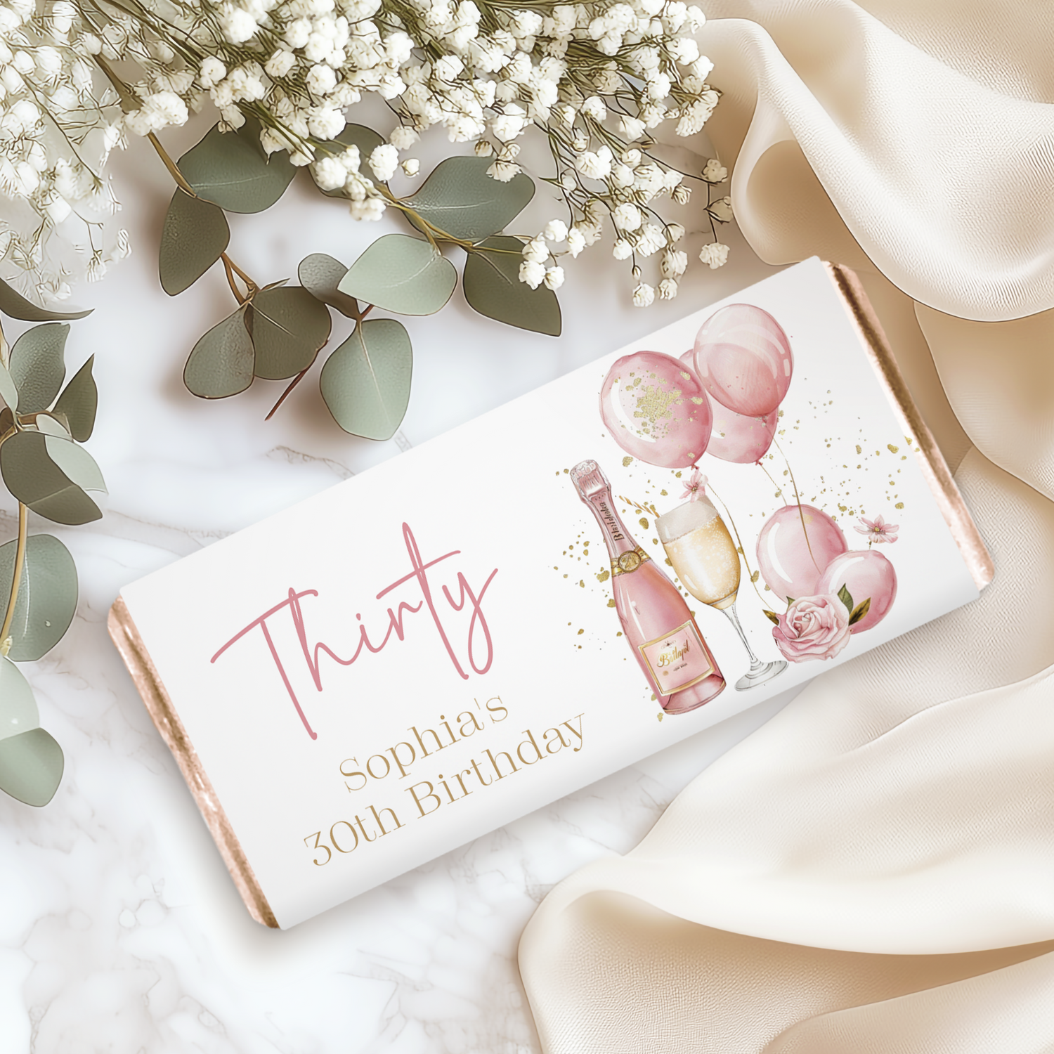 Pink Gold Champagne 30th Birthday Chocolate Bar