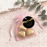 30Th Birthday Black Gold Stars Personalised Organza Bags with Chocolate Hearts