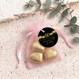 50Th Birthday Black Gold Stars Personalised Organza Bags with Chocolate Hearts