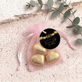 60Th Birthday Black Gold Stars Personalised Organza Bags with Chocolate Hearts