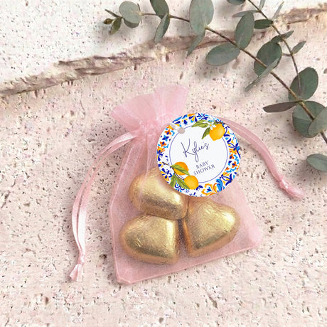 Amalfi Lemons Baby Shower Personalised Organza Bags with Chocolate Hearts