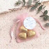 Blue Safari Toile Christening Personalised Organza Bags with Chocolate Hearts