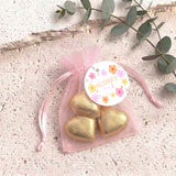 Bright Daisies First Birthday Personalised Organza Bags with Chocolate Hearts