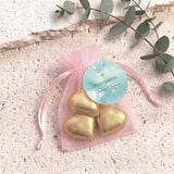 Green Gold Cross First Holy Communion Personalised Organza Bags with Chocolate Hearts