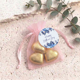 Navy Blue Waterfall Mothers Day Personalised Organza Bags with Chocolate Hearts