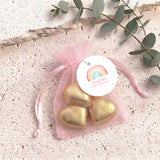 Pastel Rainbow First Birthday Personalised Organza Bags with Chocolate Hearts