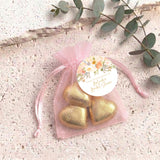 Peach Cream Roses Waterfall Bridal Shower Personalised Organza Bags with Chocolate Hearts
