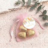Peach Cream Roses Waterfall Confirmation Personalised Organza Bags with Chocolate Hearts