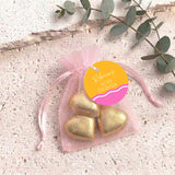 Pink Orange Wavy Birthday Personalised Organza Bags with Chocolate Hearts