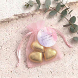 Pink Purple Marble Weddings Personalised Organza Bags with Chocolate Hearts
