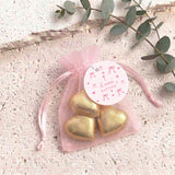 Pink Ribbons Bow Baptism Personalised Organza Bags with Chocolate Hearts