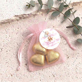 Pink Teddy Balloons First Birthday Personalised Organza Bags with Chocolate Hearts