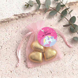 Rainbow Unicorn Girls Birthday Personalised Organza Bags with Chocolate Hearts