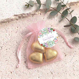 Wildflower Christening Personalised Organza Bags with Chocolate Hearts
