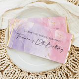 Pink, purple & gold marble birthday bar wrapper with 'Thank you' message
