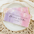 Marble wedding chocolate bar wrapper in pink, purple, and gold with thank-you text