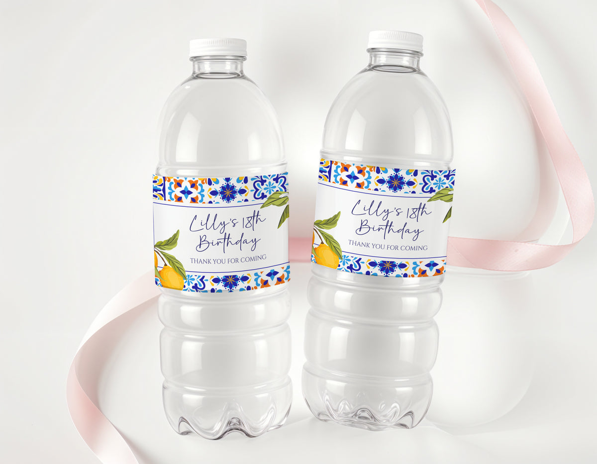 Amalfi Lemons 18th Birthday Personalised Water Bottle Labels