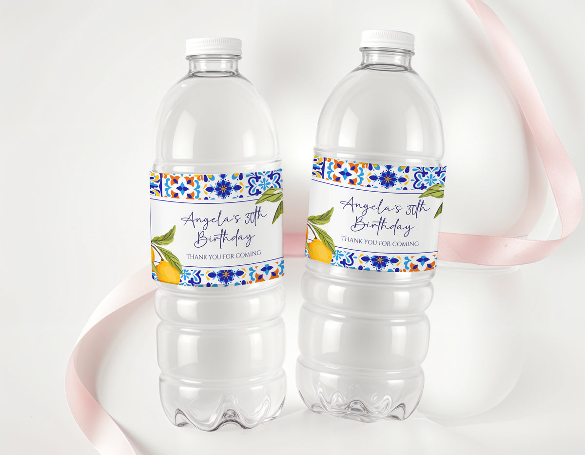 Amalfi Lemons 30th Birthday Personalised Water Bottle Labels