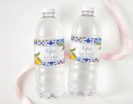 Amalfi Lemons Baby Shower Personalised Water Bottle Labels