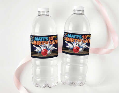 Bowling Party Birthday Personalised Water Bottle Labels