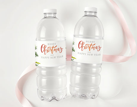 Christmas Greenery Personalised Water Bottle Labels