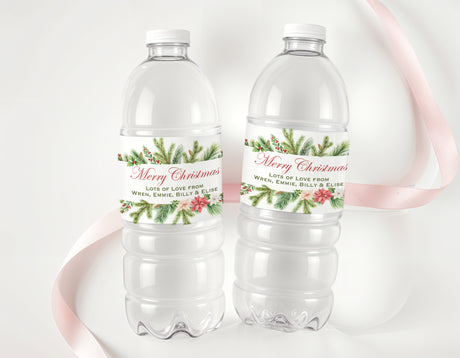 Watercolour Christmas Personalised Water Bottle Labels