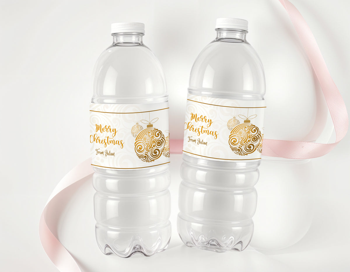 Christmas Gold Balls Personalised Water Bottle Labels