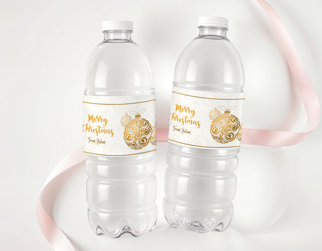 Christmas Gold Balls Personalised Water Bottle Labels