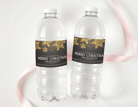 Christmas Gold Black Personalised Water Bottle Labels