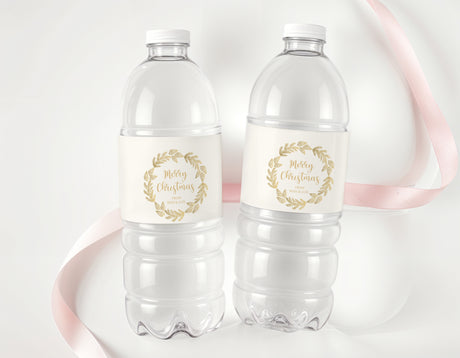 Christmas Gold Pine Personalised Water Bottle Labels