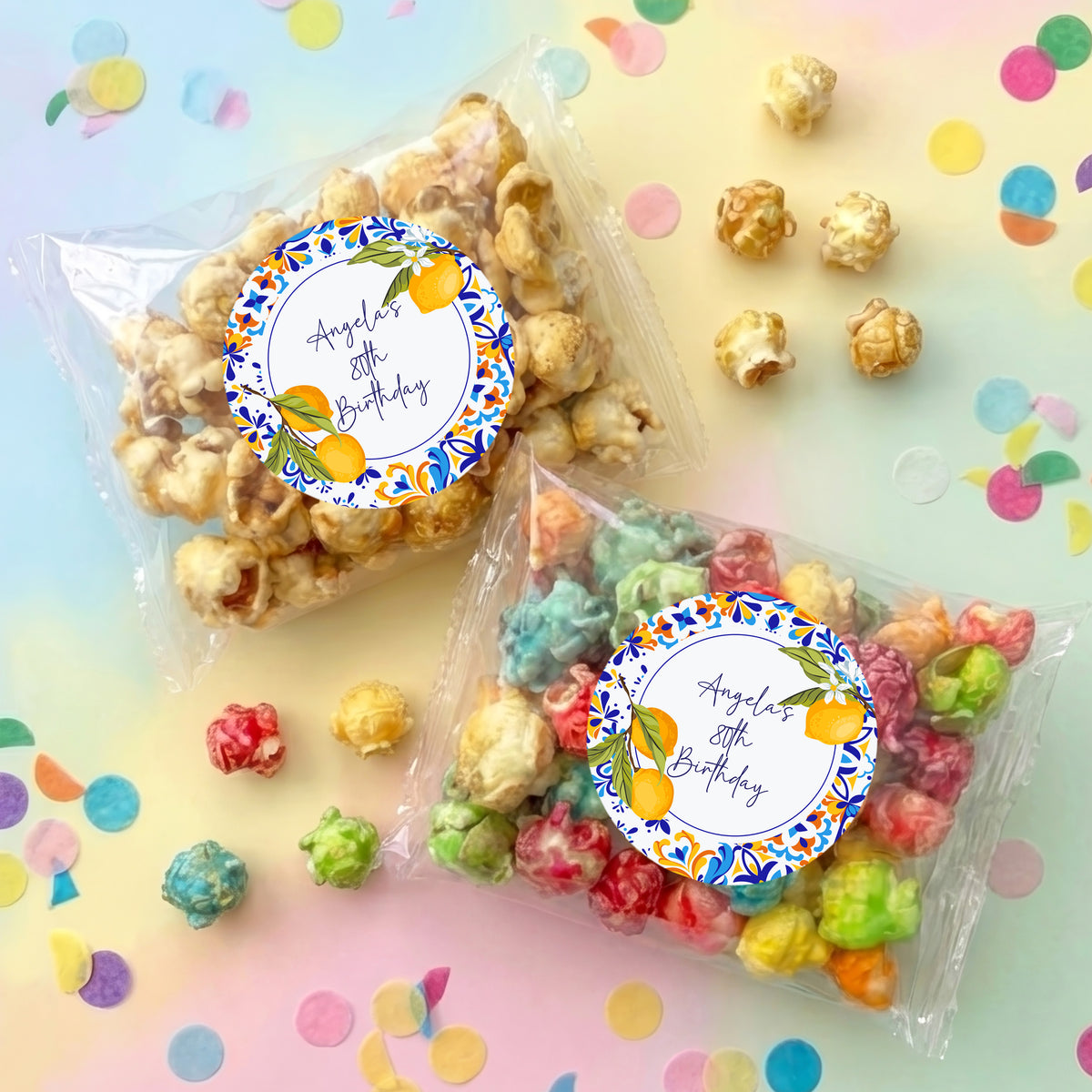 Amalfi Lemons 80th Birthday Personalised Popcorn Bag