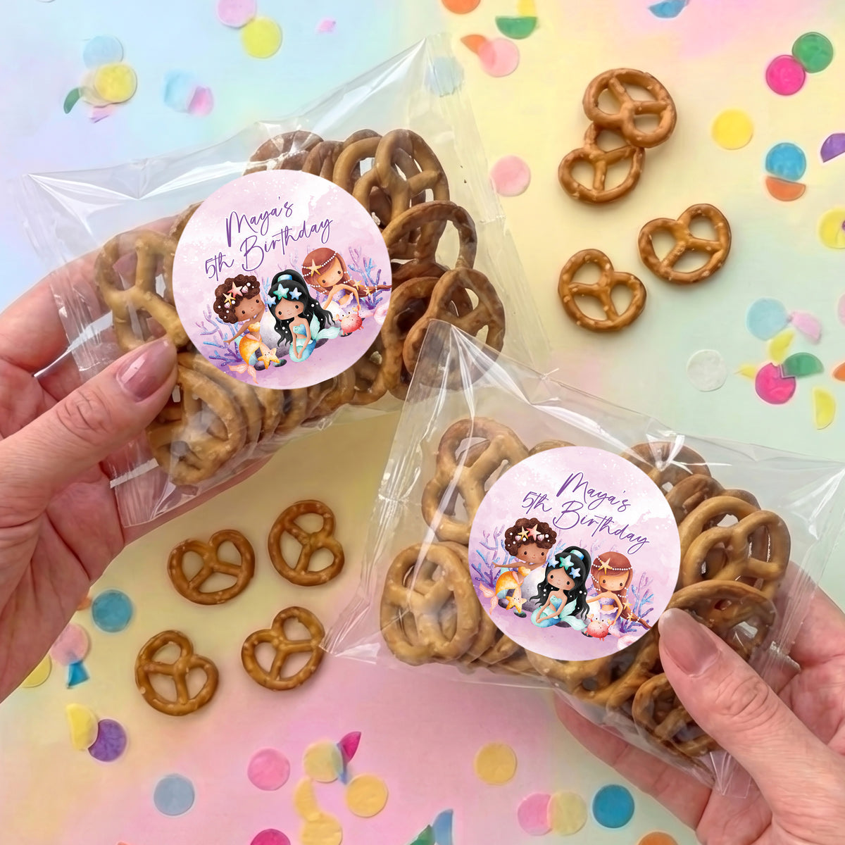 Mermaids Birthday Personalised Pretzel Bag