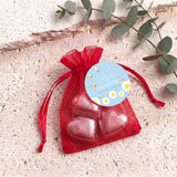 Blue Bumble Bee First Birthday Personalised Organza Bags with Chocolate Hearts