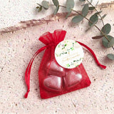 Cream Rose Waterfall Confirmation Personalised Organza Bags with Chocolate Hearts