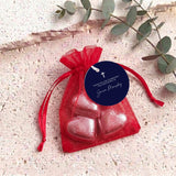 Navy Blue White Cross Christening Personalised Organza Bags with Chocolate Hearts