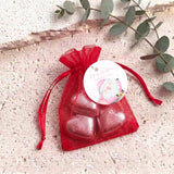 Pink Santa Personalised Organza Bags with Chocolate Hearts
