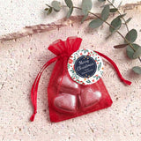 Christmas Florals Personalised Organza Bags with Chocolate Hearts