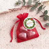 Christmas Wreath Personalised Organza Bags with Chocolate Hearts