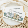 Safari Animals “Wild One” chocolate bar wrapper with jungle animals and lettering