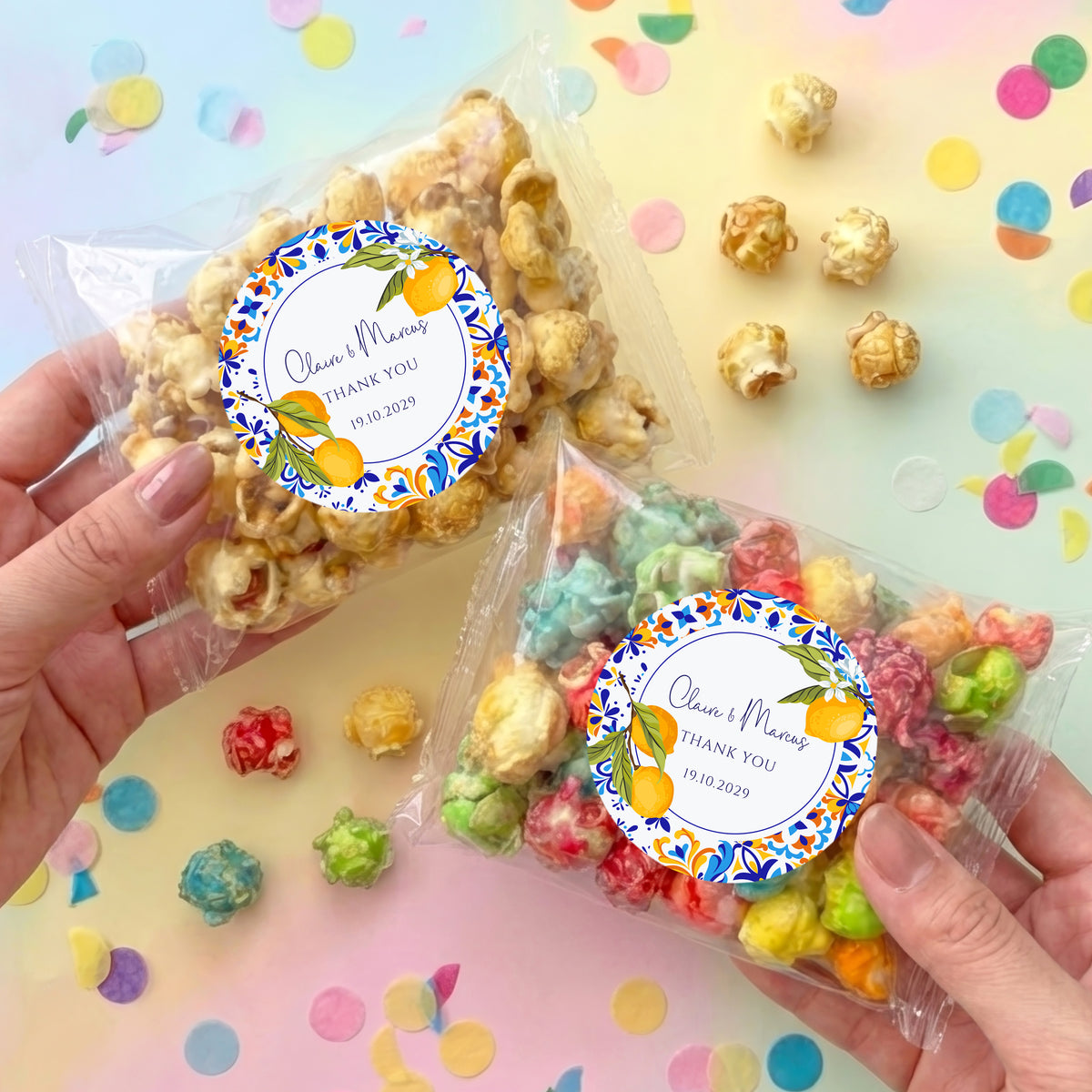 Amalfi Lemons Wedding Personalised Popcorn Bag
