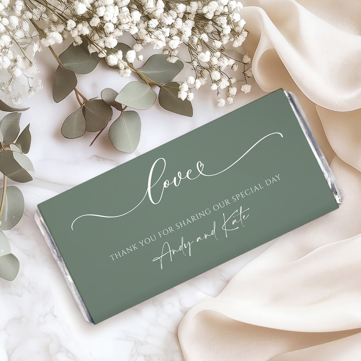 Sage Wedding Love Personalised Chocolate Bars